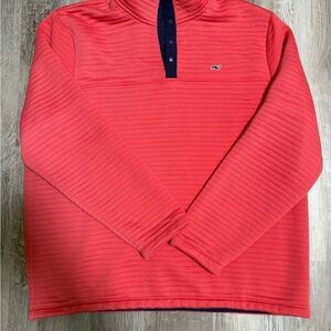 Vineyard Vines Coral Pullover with Dark Blue Trim